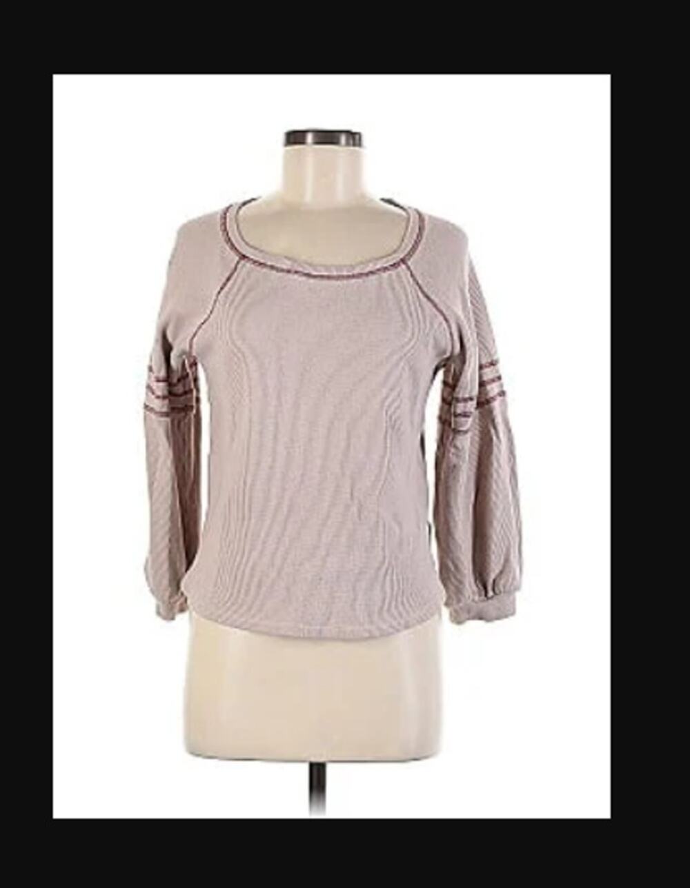 Emelia Size Large Thermal Long Sleeve shirt top Raglan cream Stripe NEW